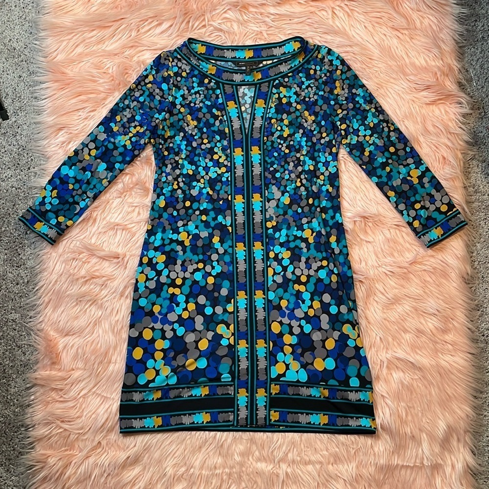 BCBGMaxAzria Women's Size Small Dress Blue Black Polka Dot A-Line Key Hole‎
